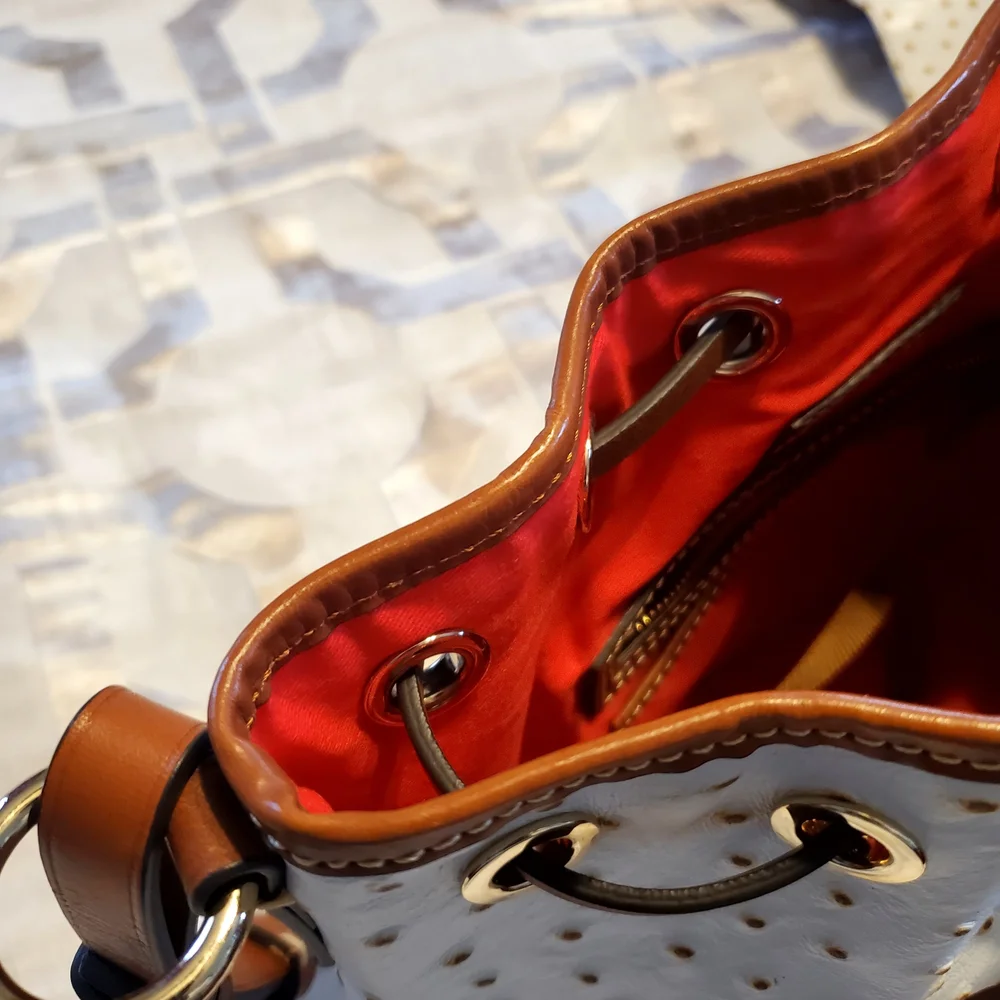 Dooney & Bourke White and Tan Perforated Shoulder Bag - Picture 12 of 12